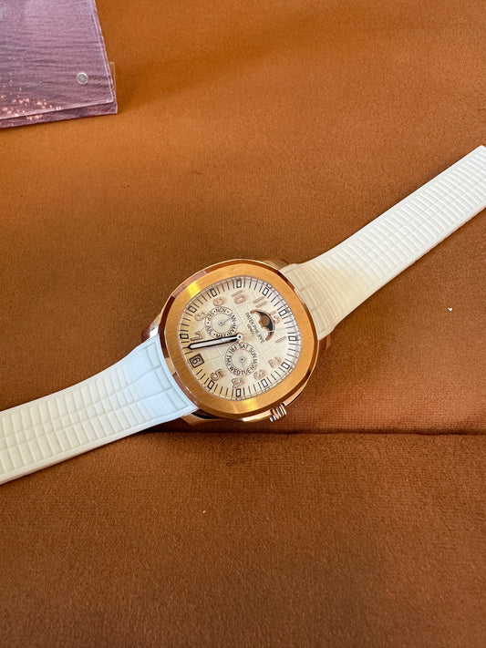 Patek Philippe Aquanaut Rose Gold Annual Calendar Watch – White Rubber Strap