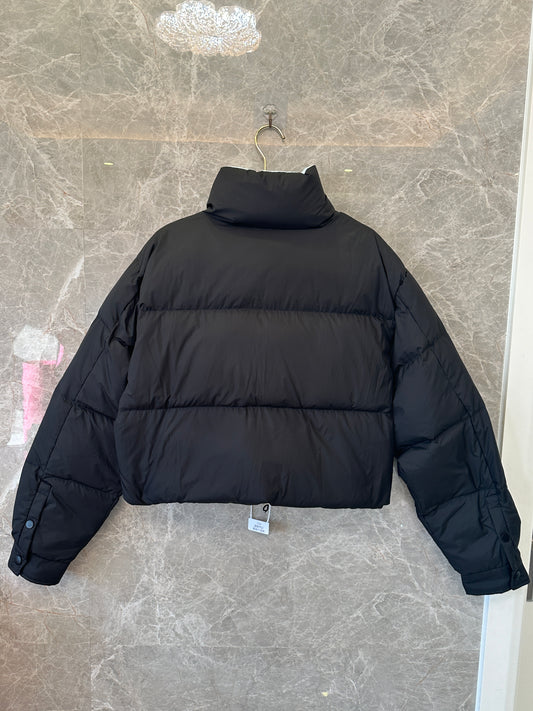 Prada Re-Nylon Cropped Down Jacket Black and Light Blue