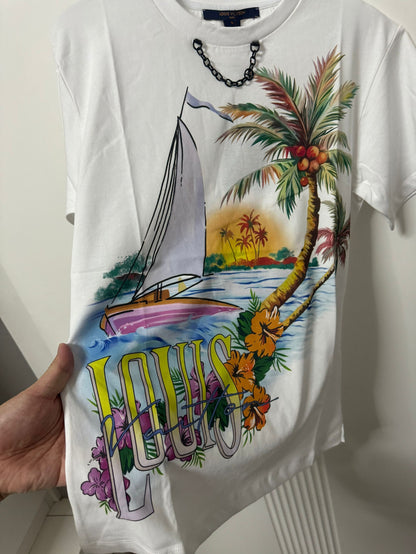 Louis Vuitton sunset sailboat tshirt milk white for women