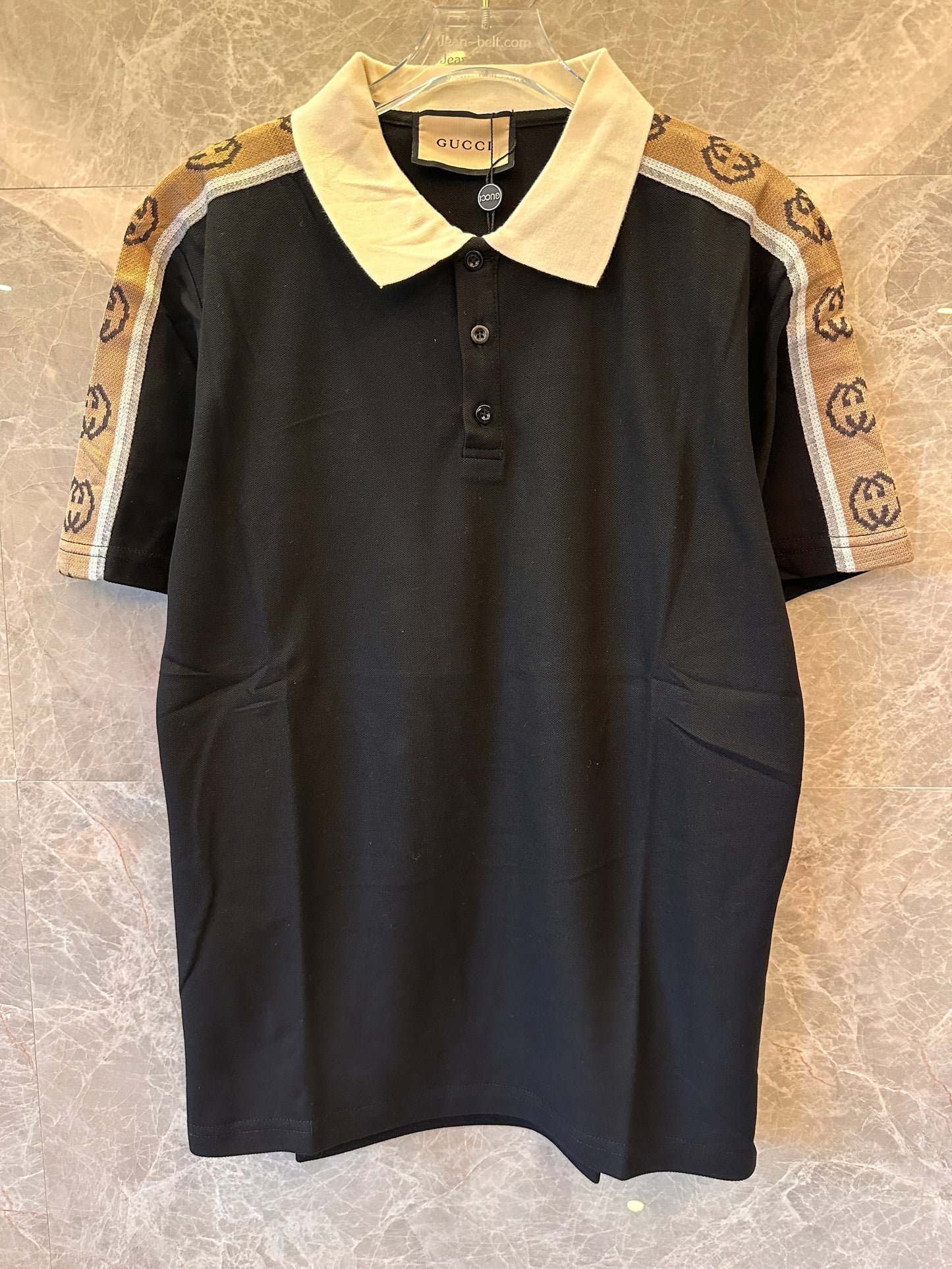 Gucci logo-jacquard webbing-trimmed stretch-cotton piqué polo shirt black