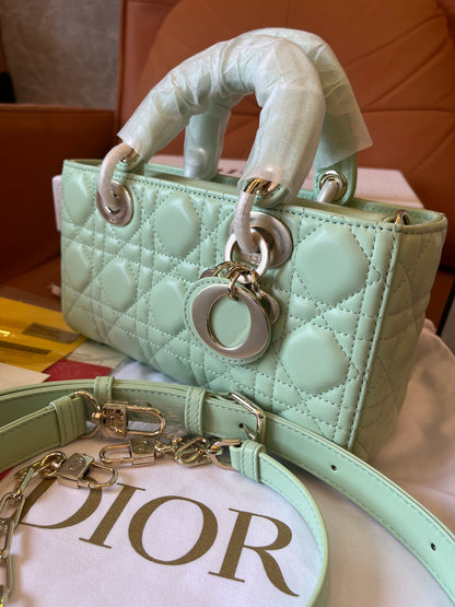 Christian Dior  lambskin cannage medium lady d-joy pastel peyote green