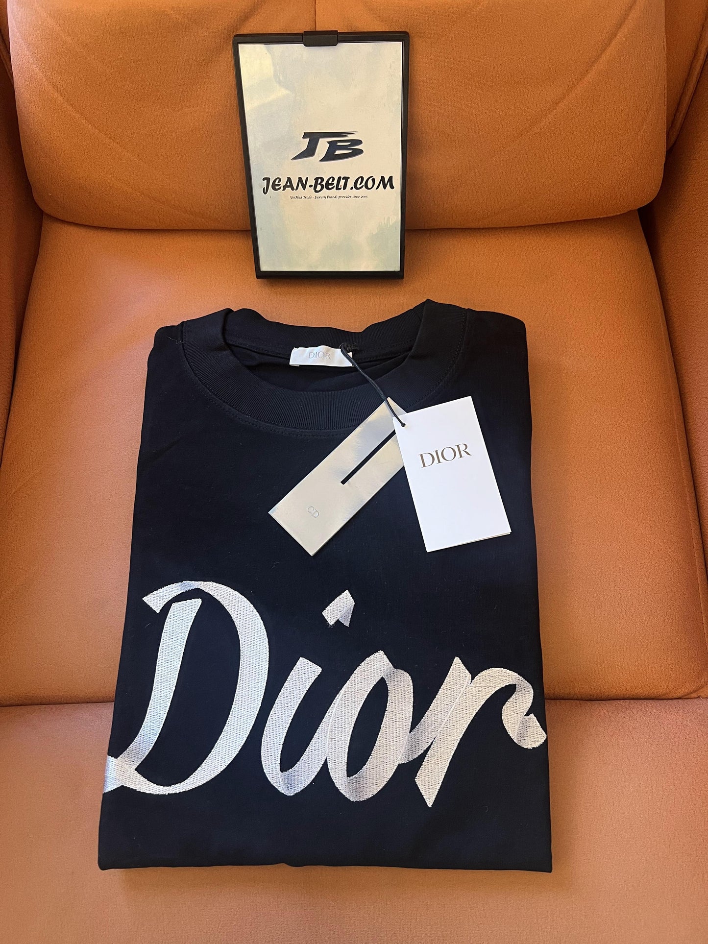 Dior black t-shirt with embroidered logo and sporty stripes