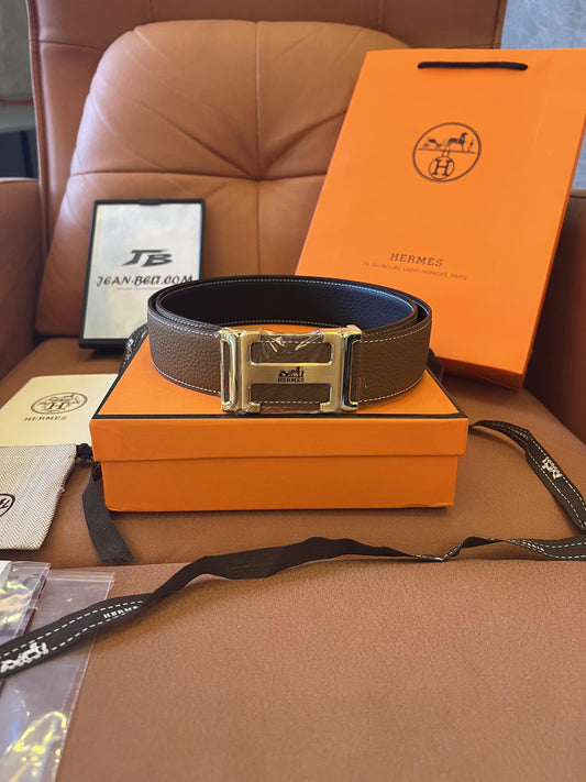 Hermès reversible belt in brown and black leather with gold H buckle