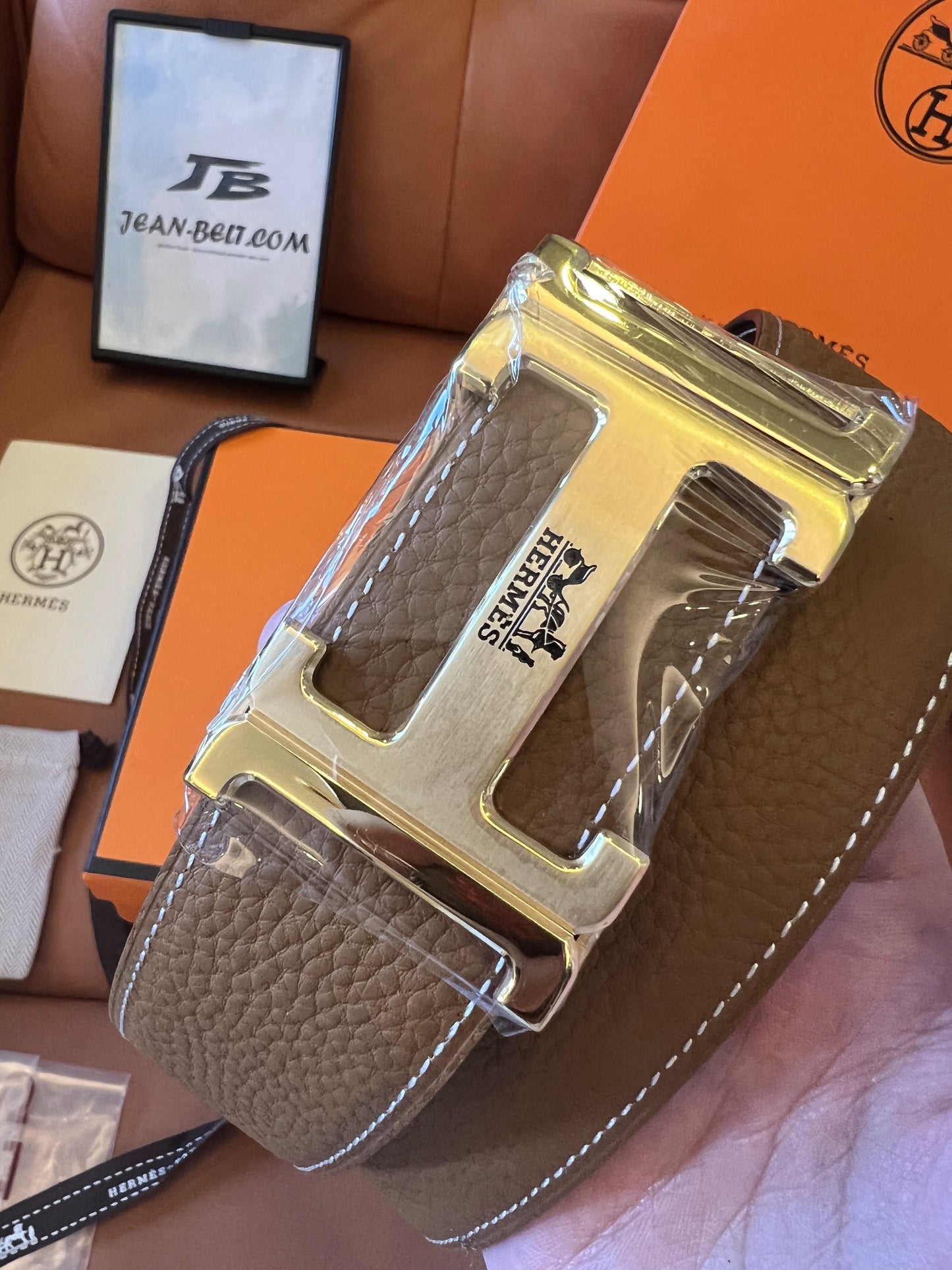 Hermès reversible belt in brown and black leather with gold H buckle