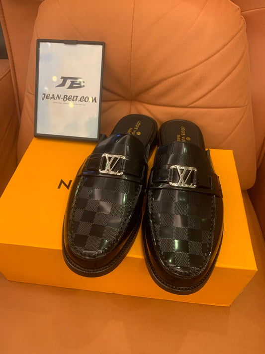 Louis Vuitton black damier slip-on loafers