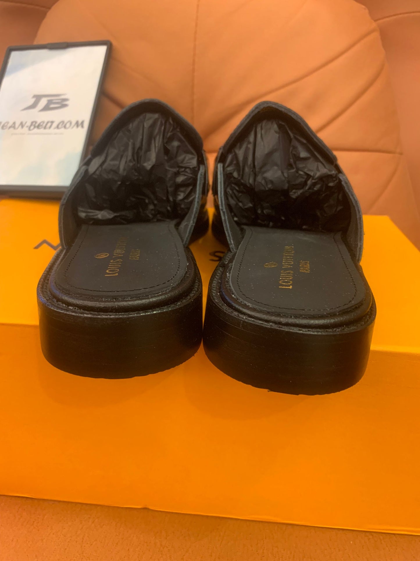 Louis Vuitton black damier slip-on loafers