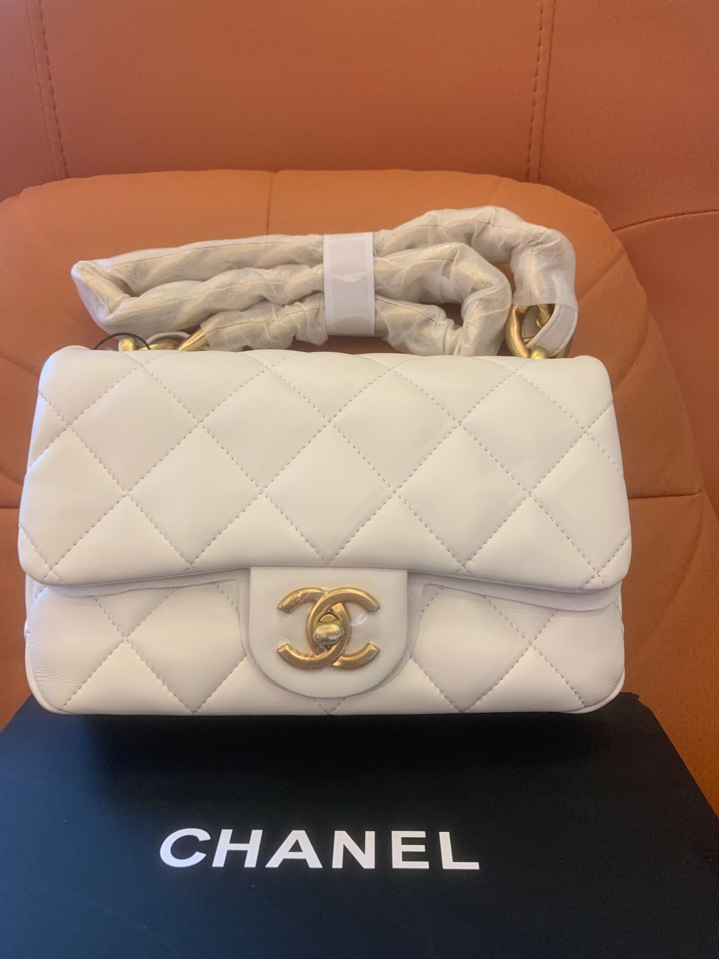 Chanel cf classic flap mini bag white gold