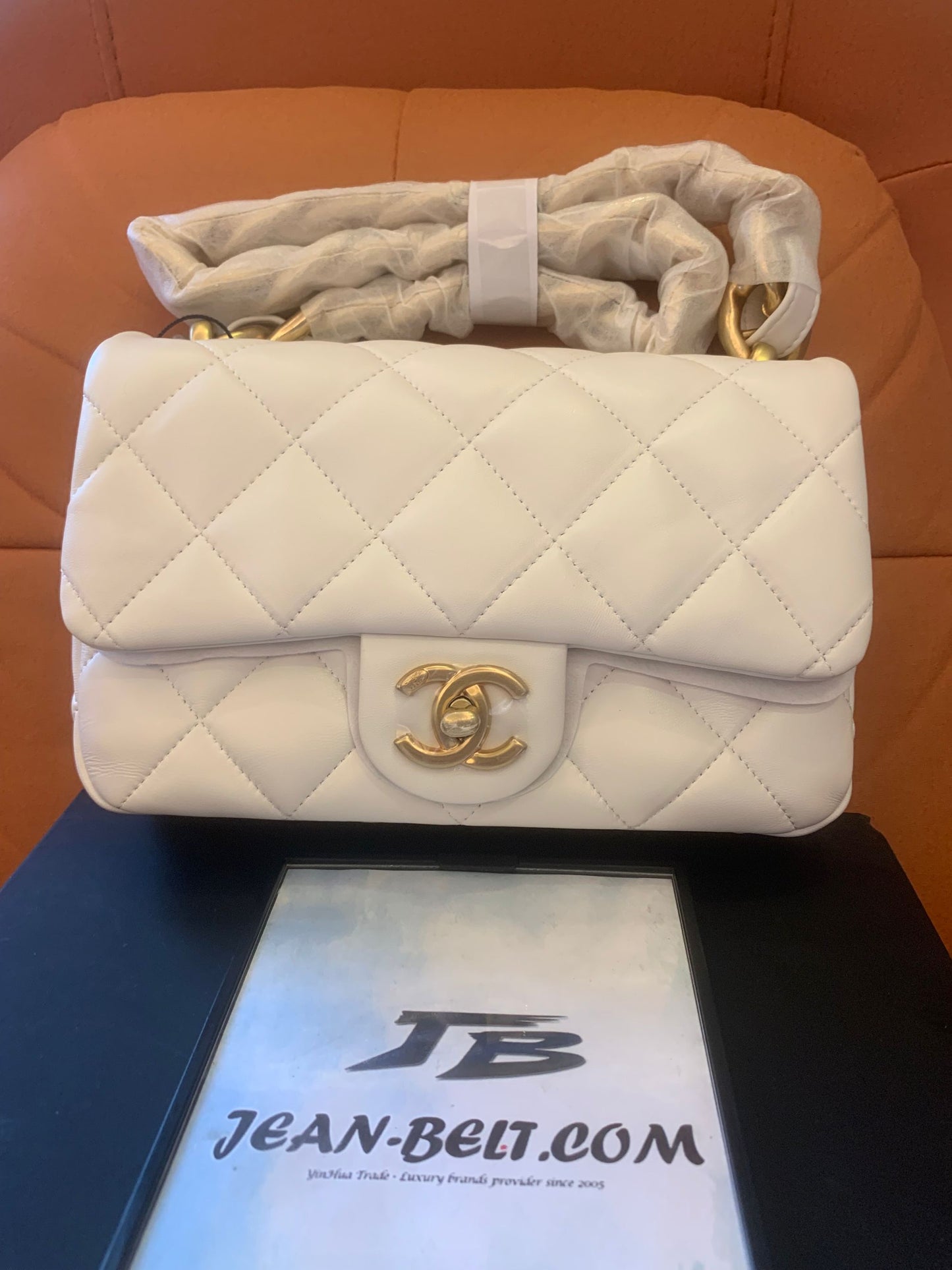 Chanel cf classic flap mini bag white gold