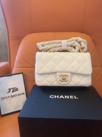 Chanel cf classic flap mini bag white gold