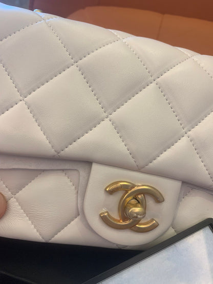 Chanel cf classic flap mini bag white gold