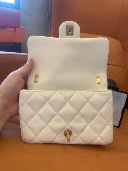 Chanel cf classic flap mini bag white gold