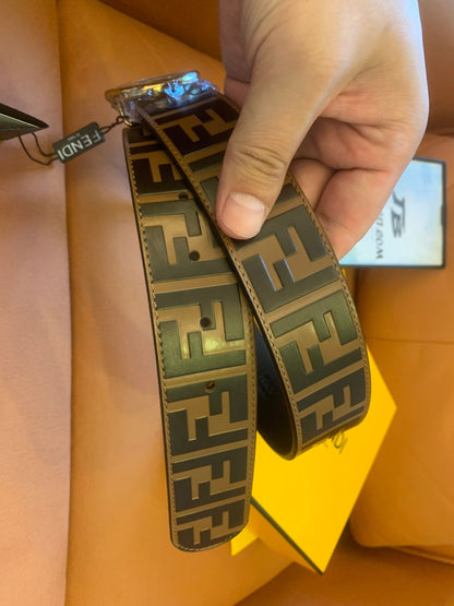 Fendi FF motif leather belt with gold FF logo buckle