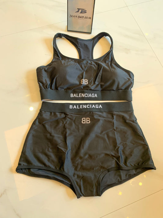 Balenciaga women's black logo swim set - racerback top and swim shorts