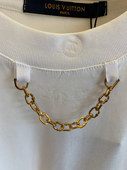 Louis Vuitton white t-Shirt with gold chain detail and embroidered logo