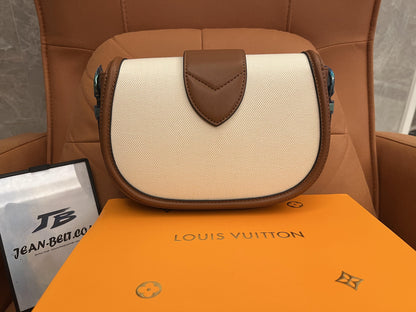 Louis Vuitton canvas smooth calfskin lv pont 9 soft mm caramel brown