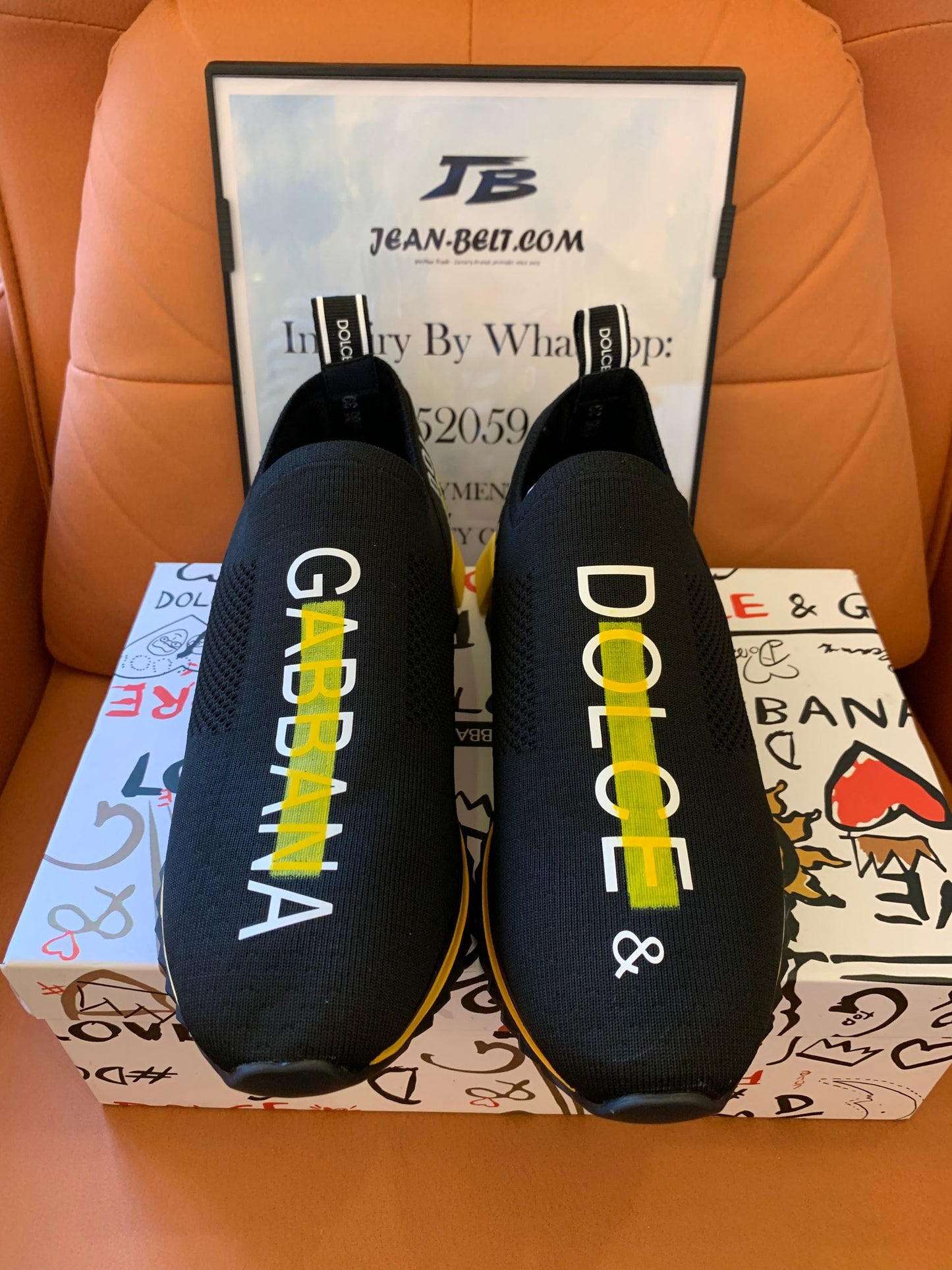 Dolce & Gabbana black stretch jersey logo print slip on sneakers