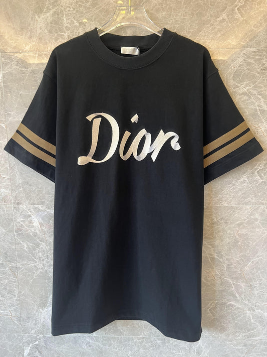 Dior black t-shirt with embroidered logo and sporty stripes