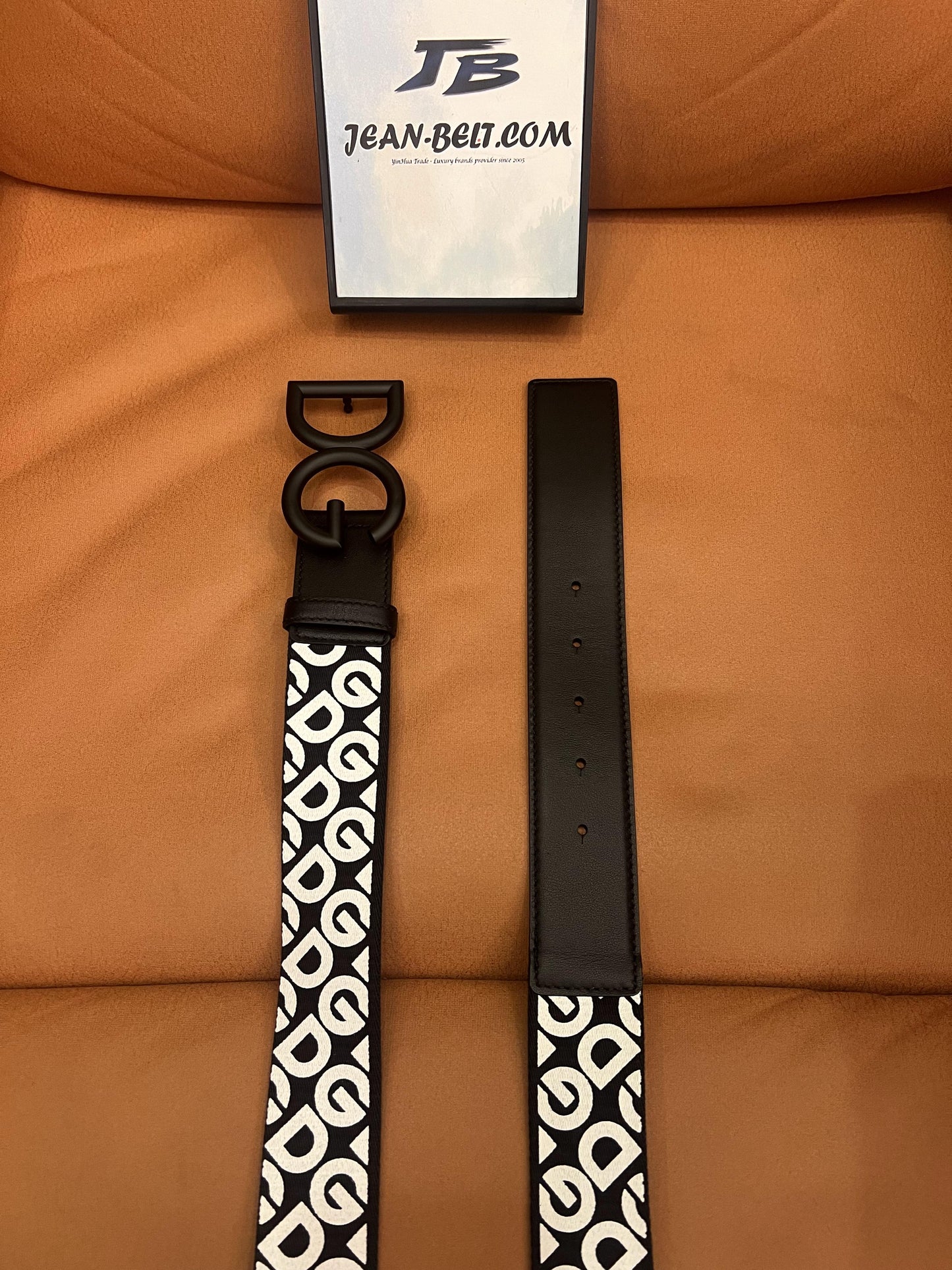 Dolce & Gabbana printed logo belt with matte black DG buckle