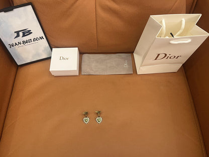 Dior heart and bee earrings with green enamel and pearl accents