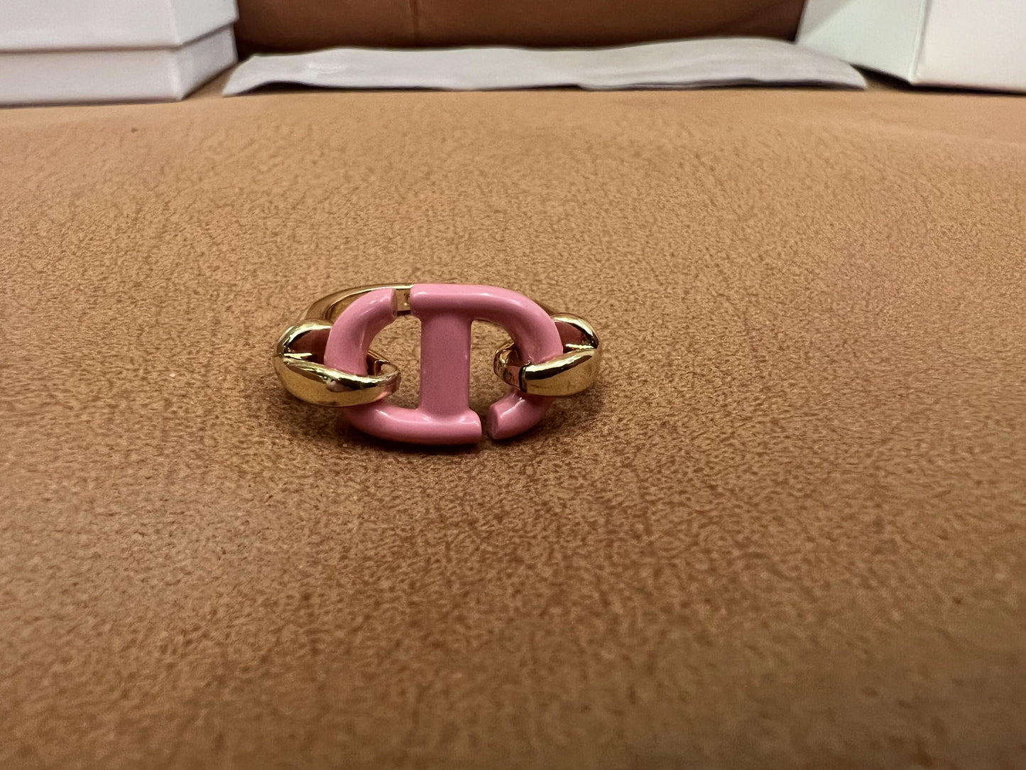 Dior CD pink enamel and gold-tone ring