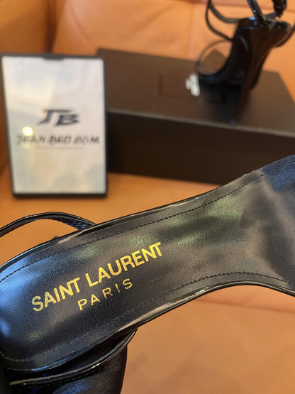 Saint Laurent cow patent leather strap heels high sandals black