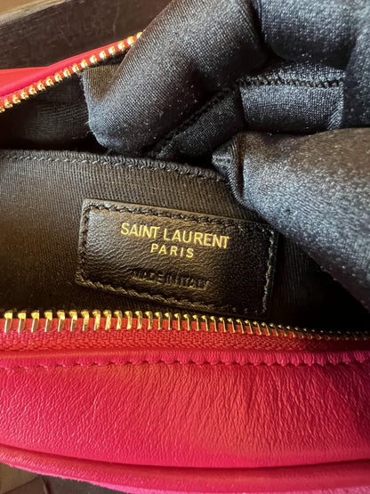 Saint Laurent  women lou camera bag in quilted suede and smooth leather-pink