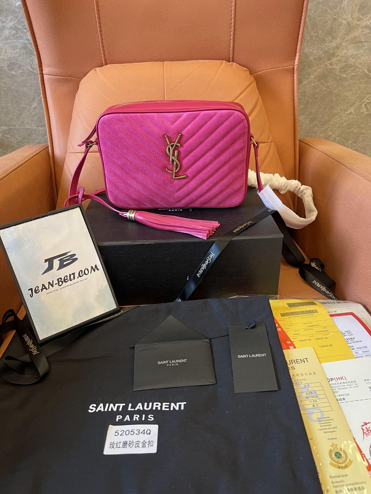 Saint Laurent  women lou camera bag in quilted suede and smooth leather-pink