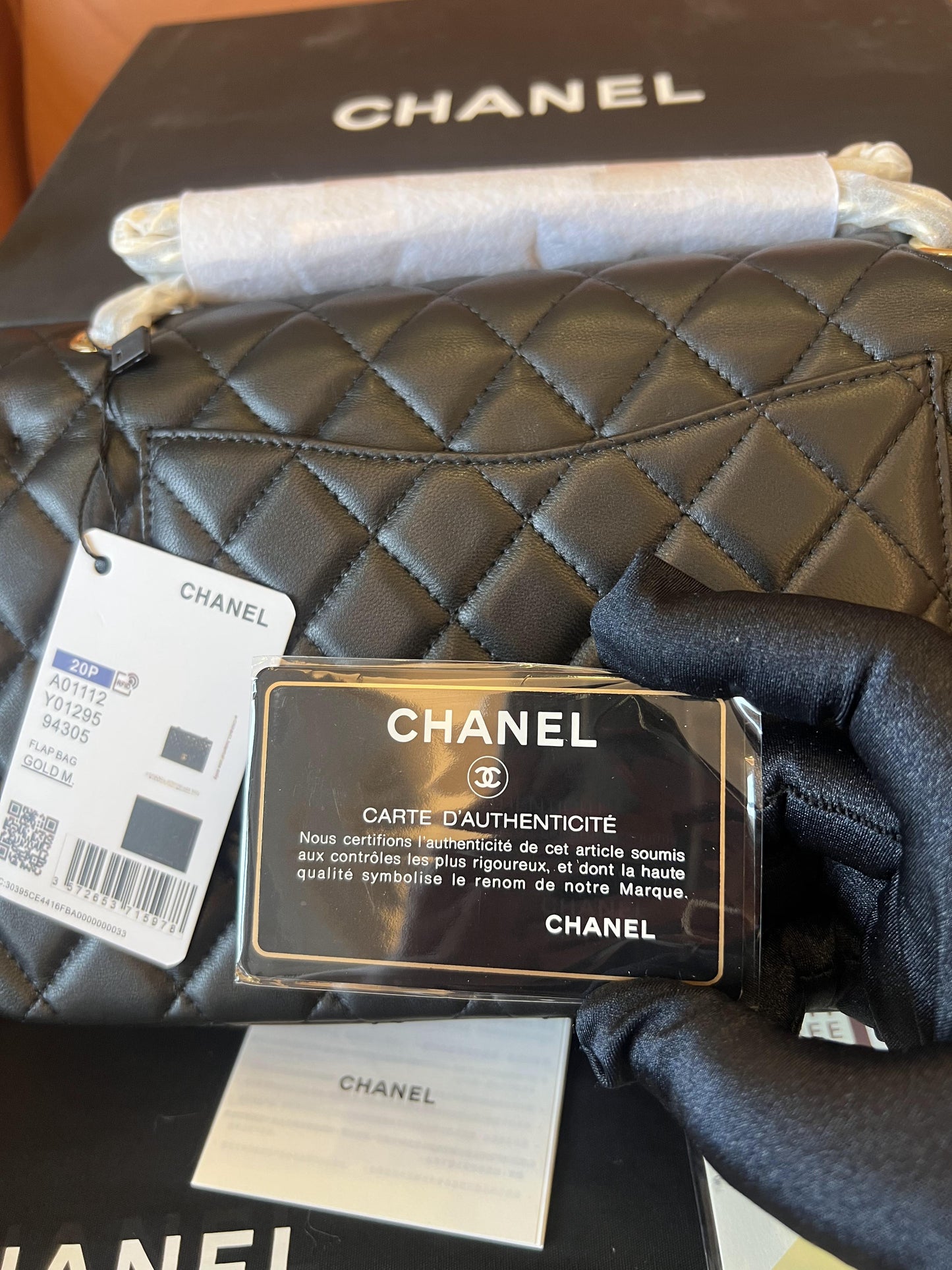 Chanel cf classic flap bag black gold