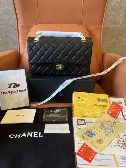 Chanel cf classic flap bag black gold