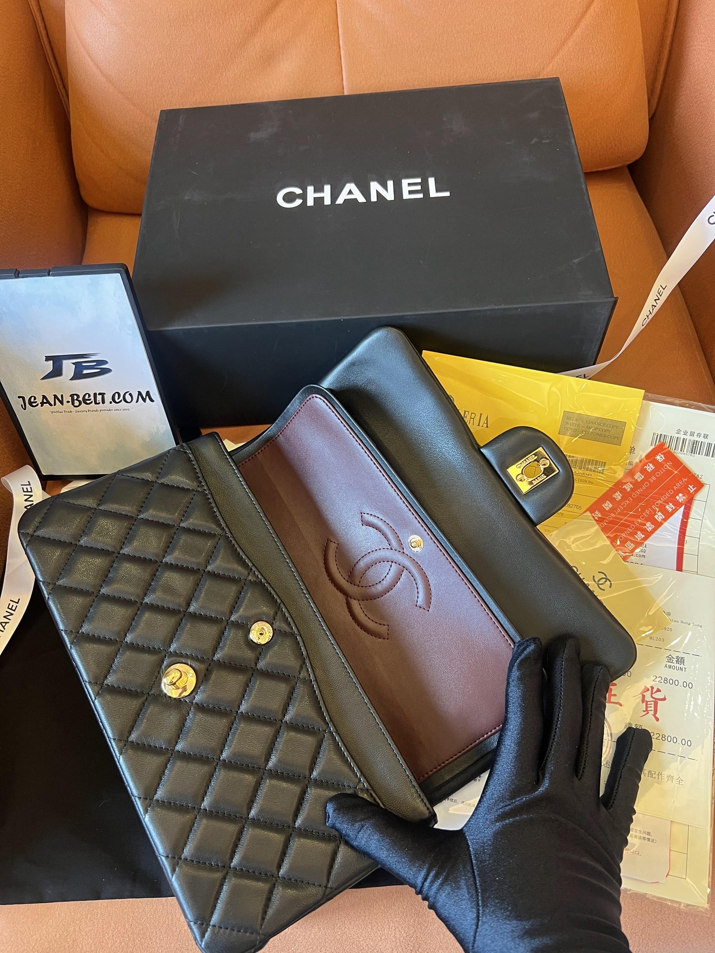 Chanel cf classic flap bag black gold