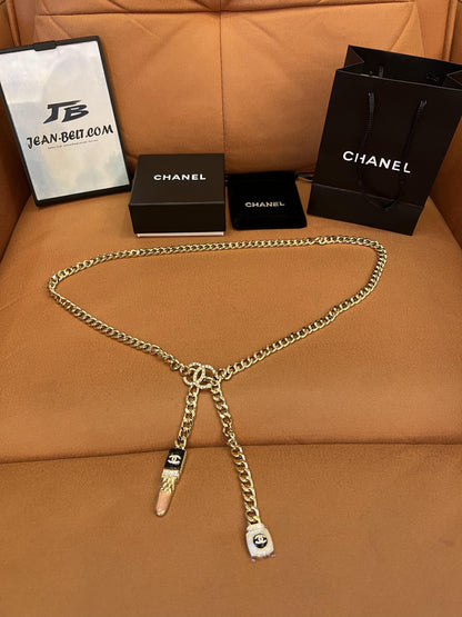 Chanel gold chain necklace with lipstick and perfume charms