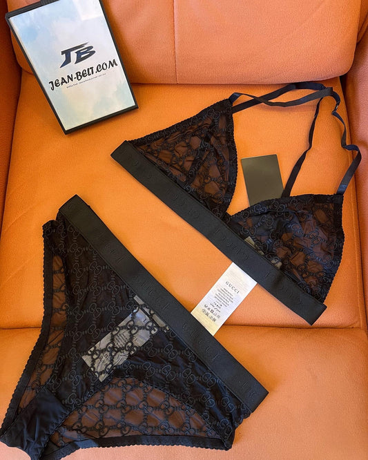 Gucci black lace two-piece lingerie set