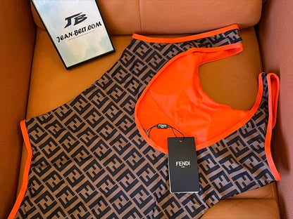 Fendi monogram one-piece swimsuit with neon trim