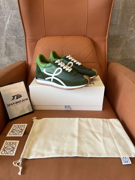 Loewe×Paula's Ibiza flow runner calfskin & nylon green brown low top sneakers