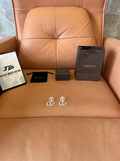 Gucci double G crystal and pearl drop earrings