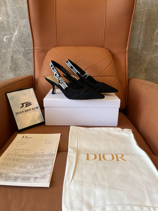 Christian Dior black lace/mesh j'adior slingback pumps