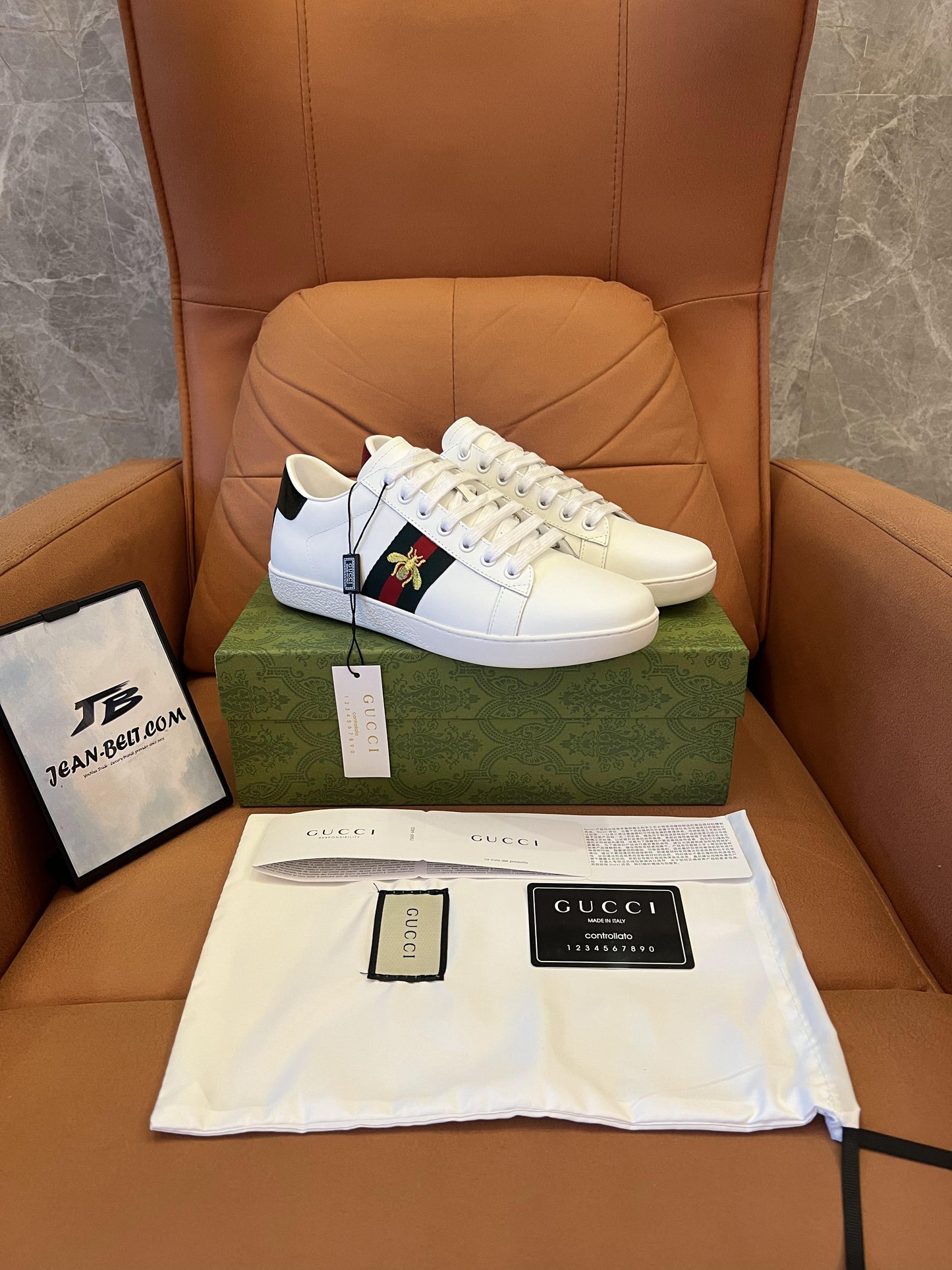 Gucci ace bee web leather sneakers shoes