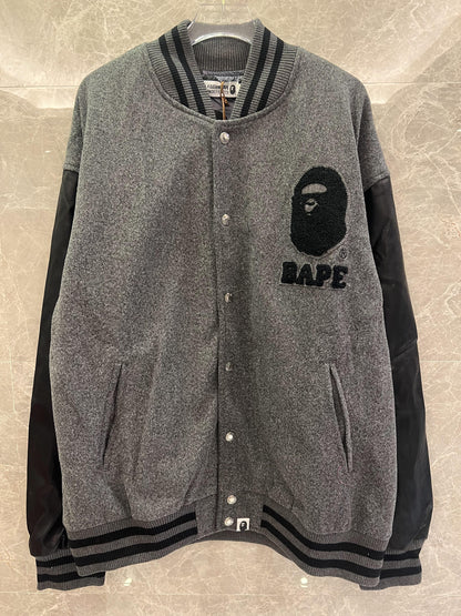 BAPE x UNDFTD grey wool varsity jacket