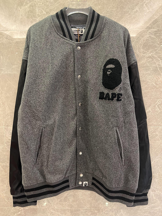 BAPE x UNDFTD grey wool varsity jacket