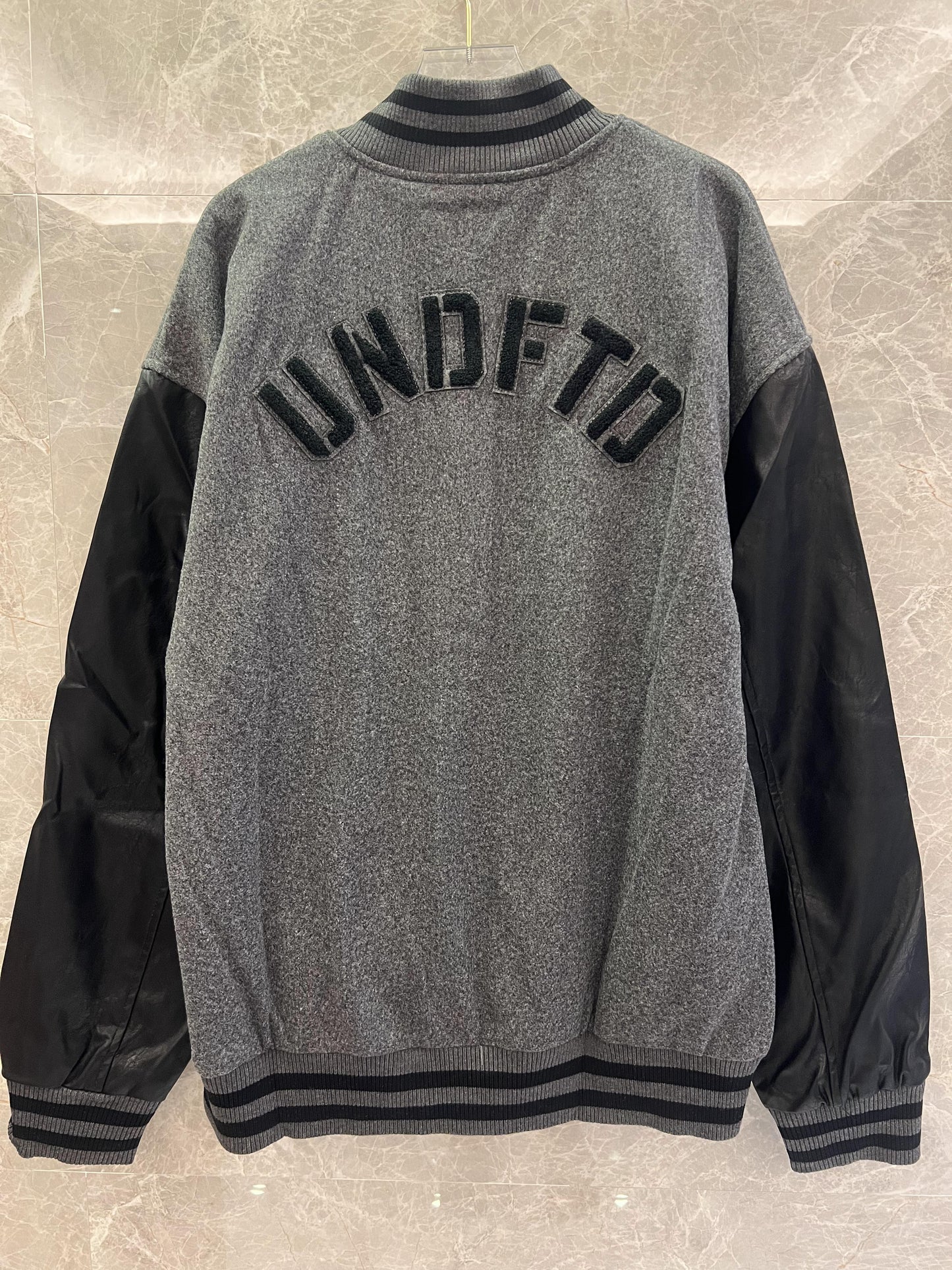 BAPE x UNDFTD grey wool varsity jacket