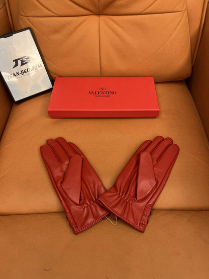 Valentino Garavani red leather gloves – rockstud embellished