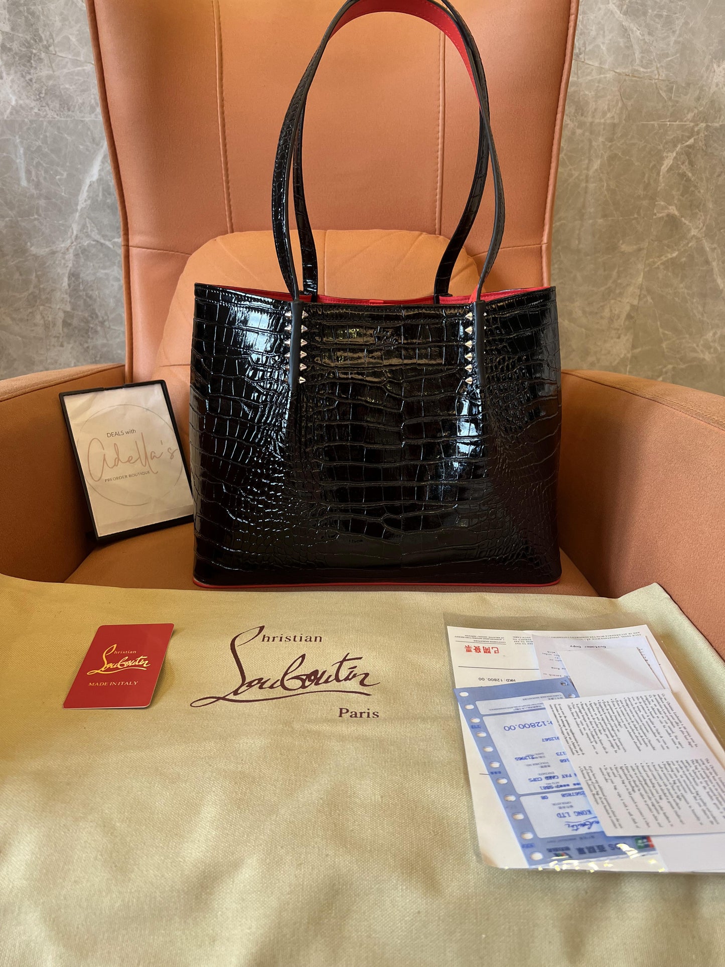 Christian Louboutin tote bag crocodile pattern black