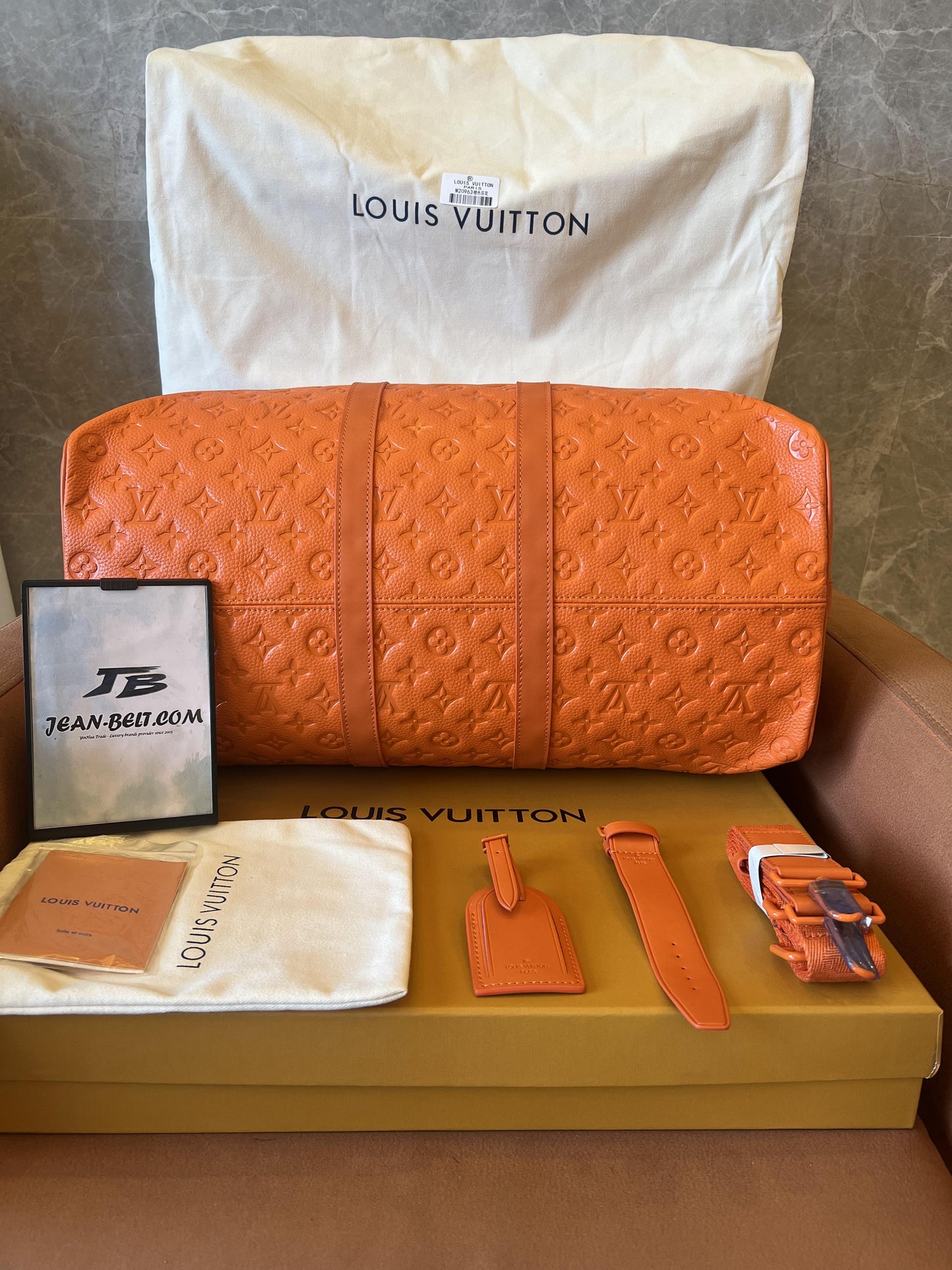 Louis Vuitton keepall bandouliere 50 orange weekend travel bag