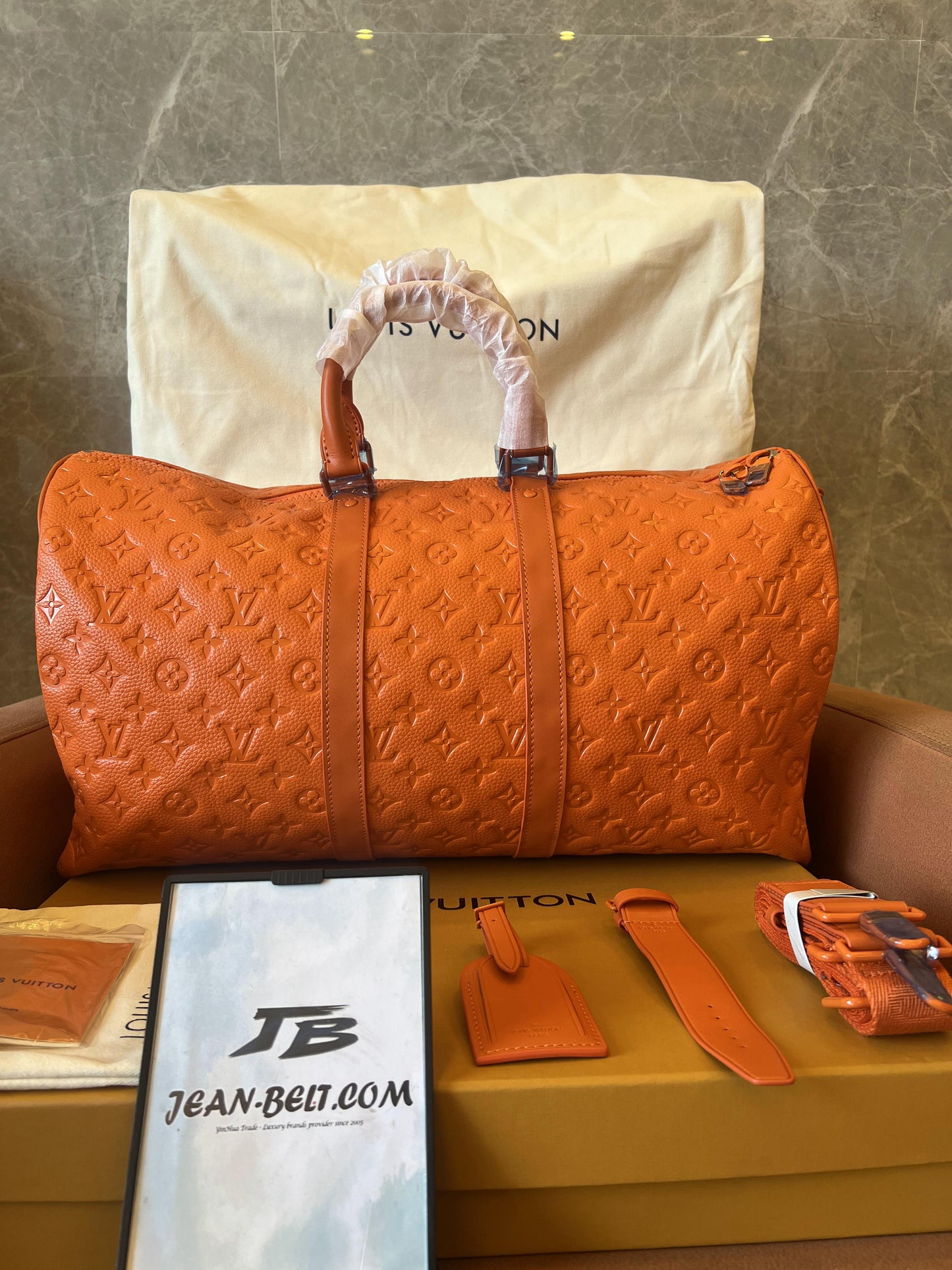 Louis Vuitton keepall bandouliere 50 orange weekend travel bag