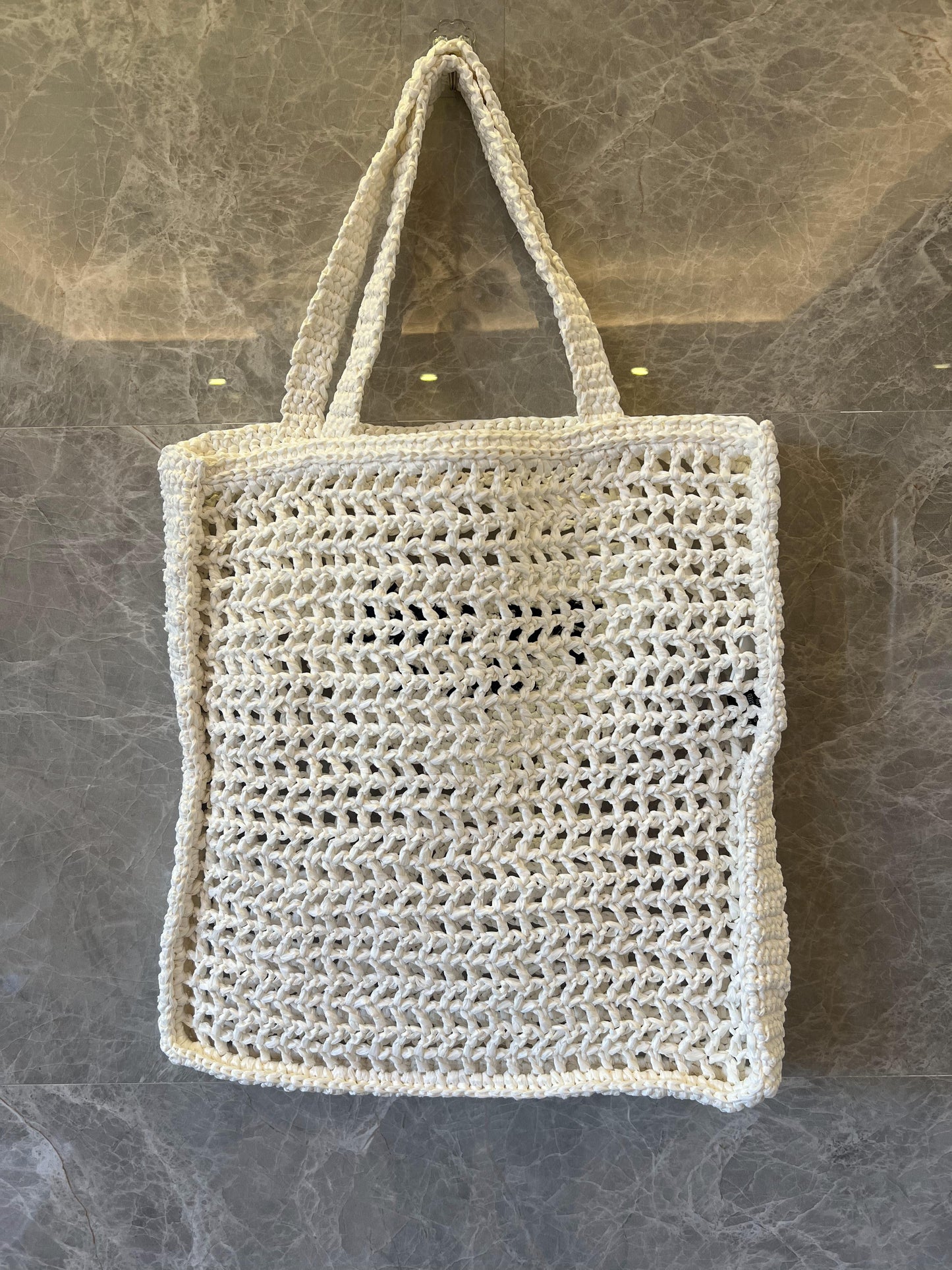 Prada raffia tote, white open weave