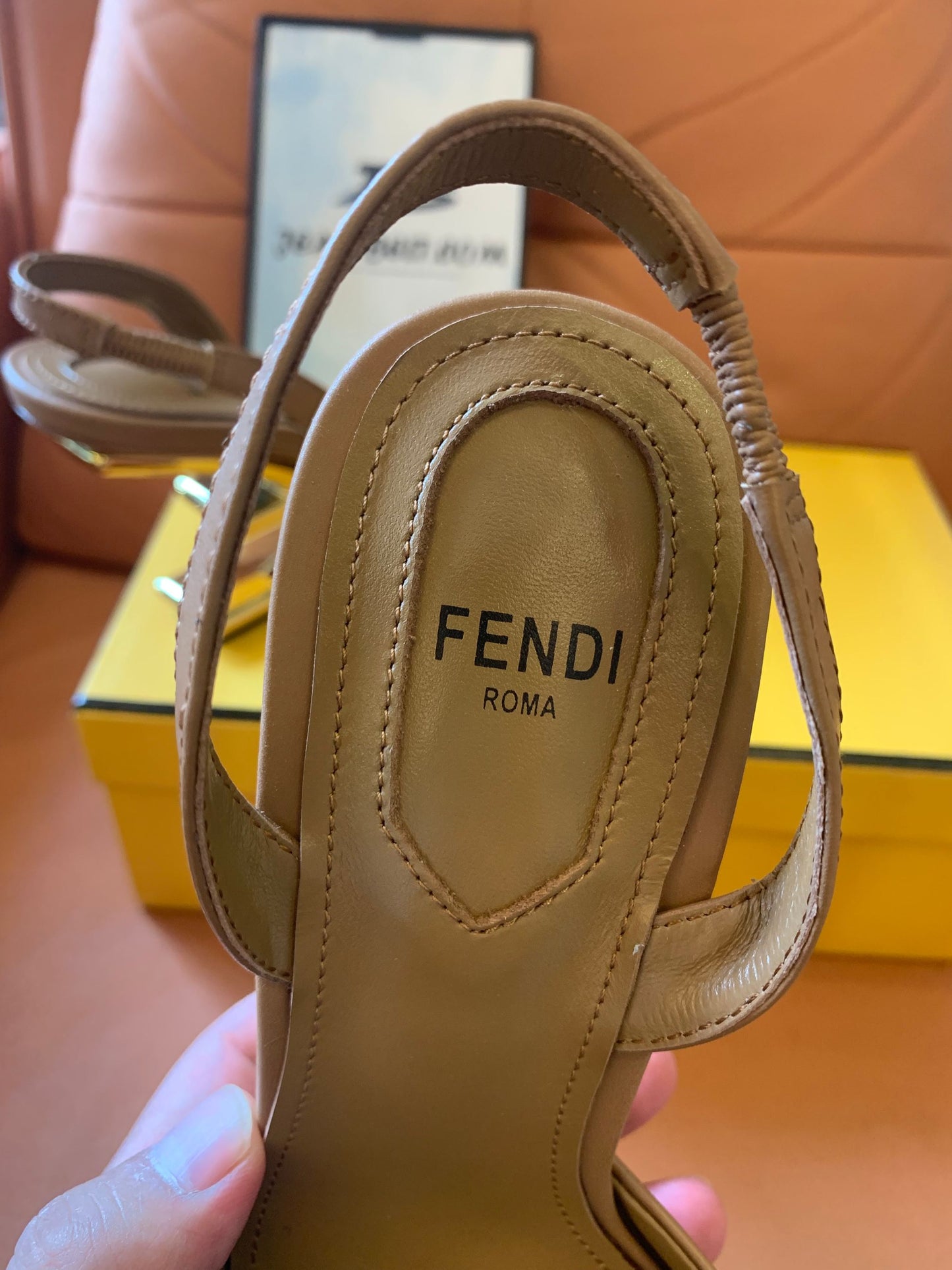 Fendi leather slingback pumps in poudre