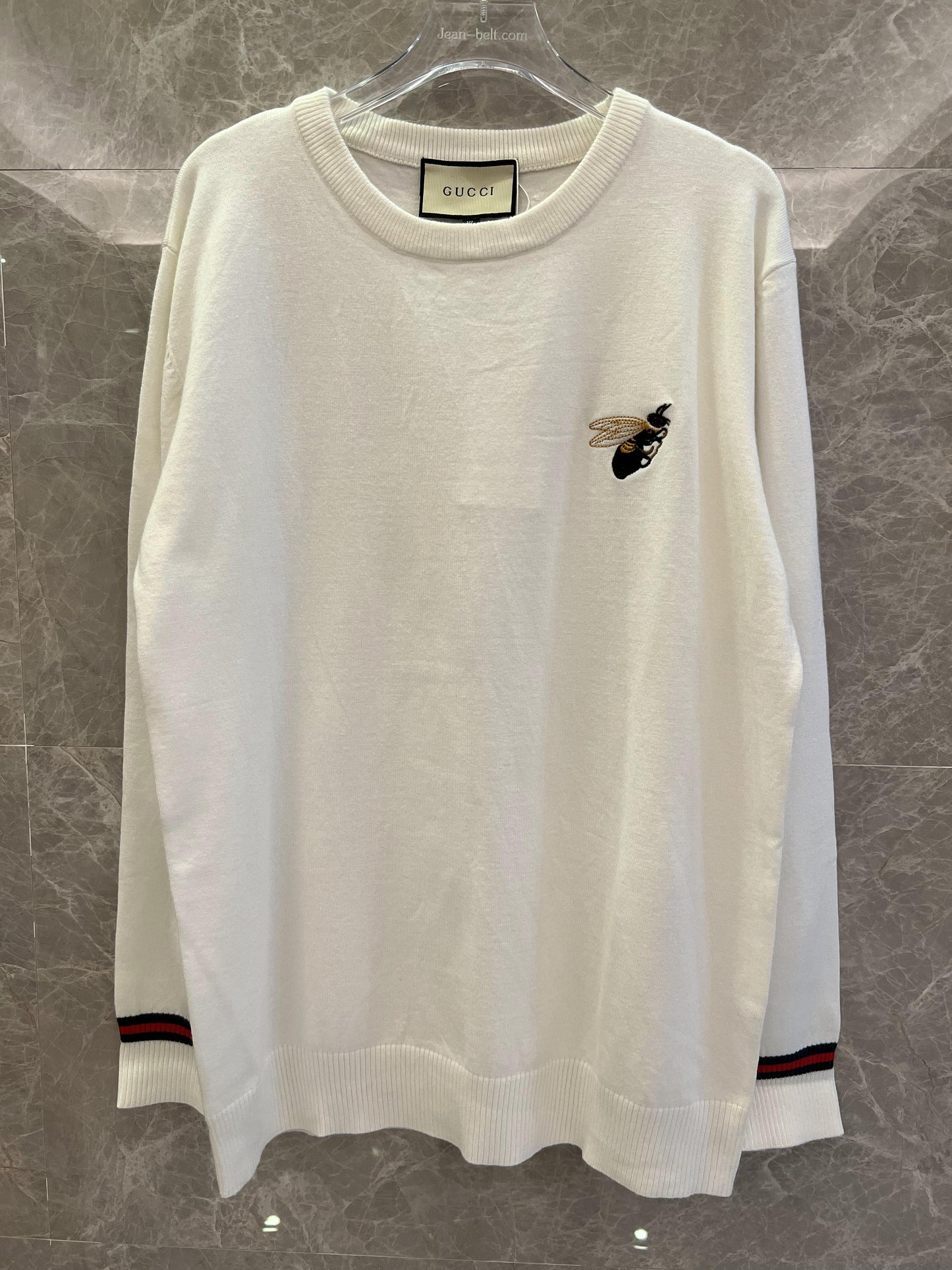 Gucci cream white sweater with embroidered bee detail