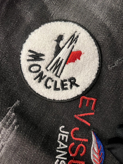 Moncler x Evisu collaboration distressed black jeans