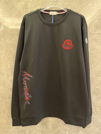 Moncler black sweatshirt with iconic logo embroidery