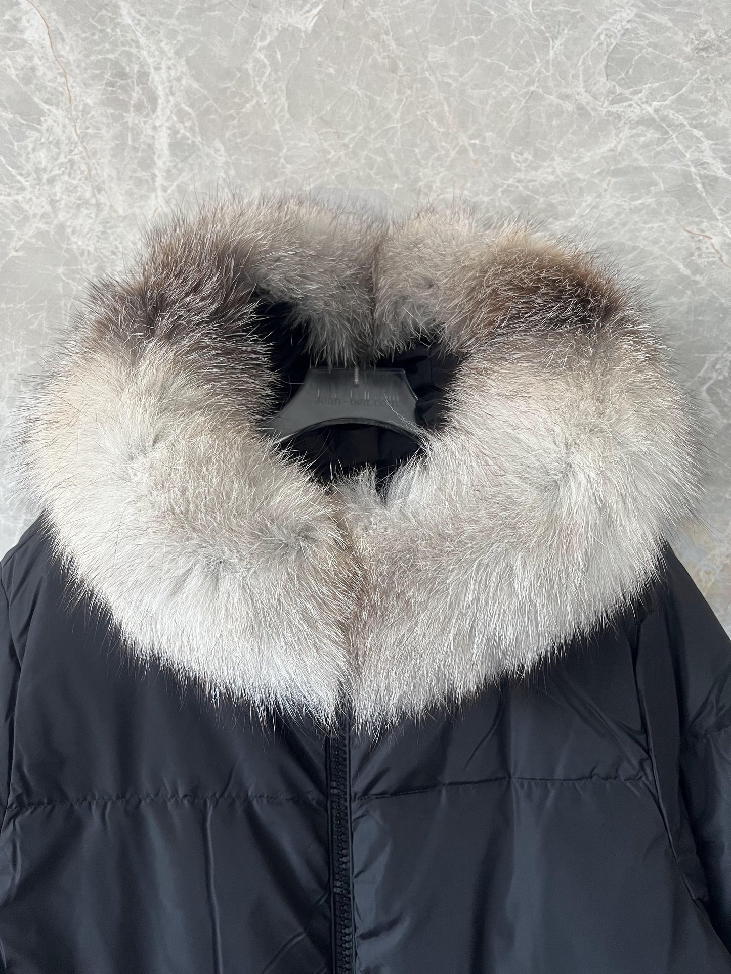 Moncler women's long down coat with fur-trimmed hood